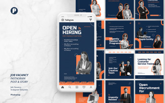 Deep Blue Orange Professional Job Vacancy Instagram Template