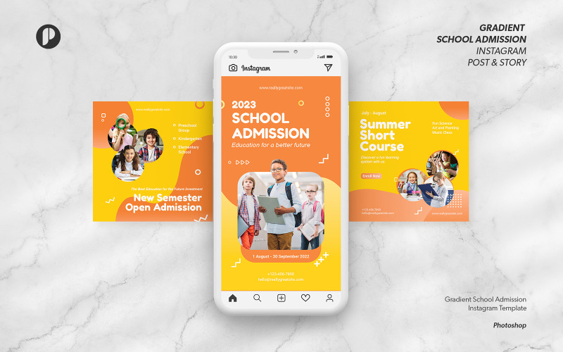 Orange Gradient Cheerful School Admission Instagram Template Social Media