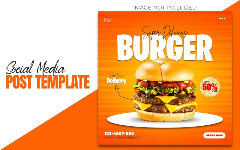 Super Delicious Burger Promotional Food Post for Social Media