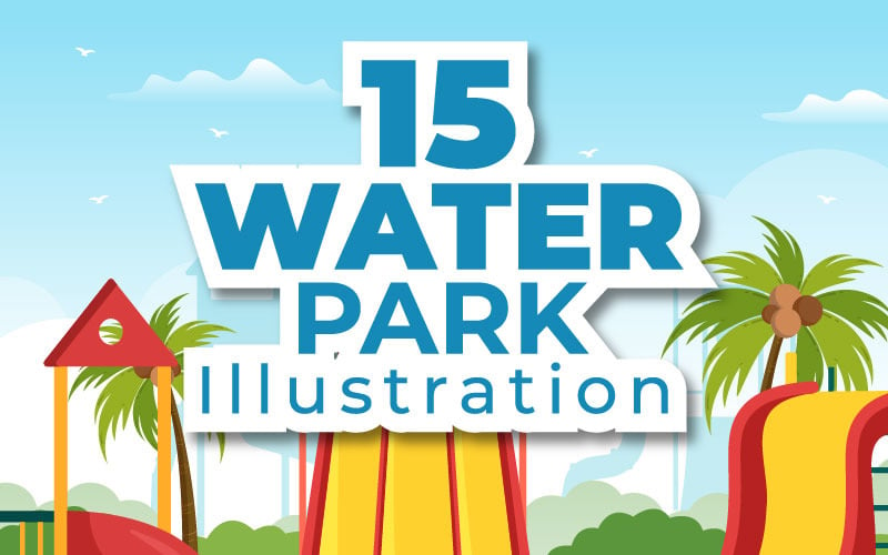 15 Water Park Cartoon Illustration
