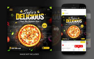 Social Media Super Delicious Pizza Food Promotion Post And Instagram Banner Post Design Template