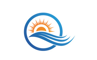 Water Wave And Sun Logo Vector Icon Design Template V14