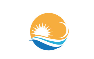 Water Wave And Sun Logo Vector Icon Design Template V2