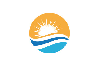 Water Wave And Sun Logo Vector Icon Design Template V3