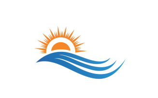 Water Wave And Sun Logo Vector Icon Design Template V6