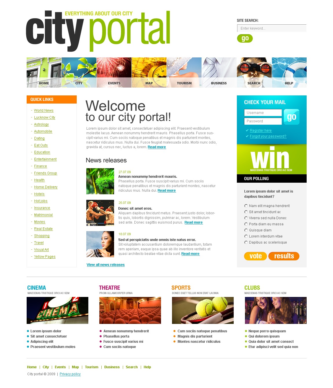 Городские сайты порталы. Web Portal. Portal Welcome.