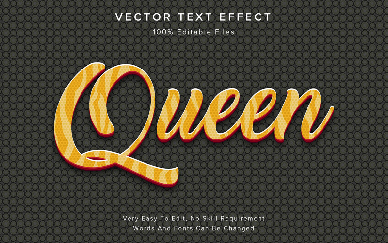 Editable 3d Text Effect Yellow Queen Vector Graphic