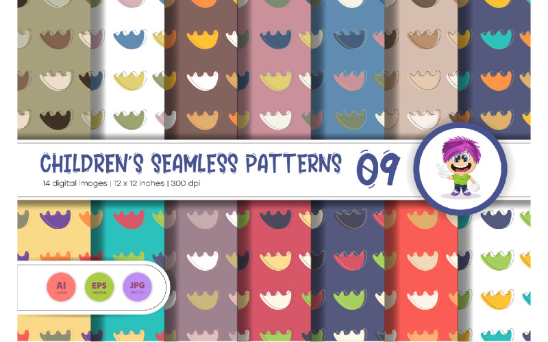 Cute Baby Seamless Patterns 09. Digital Paper Vector Graphic