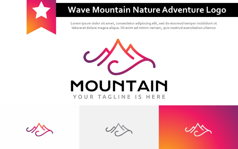 Wave Mountain Nature Adventure Unique Monoline Logo Logo Template