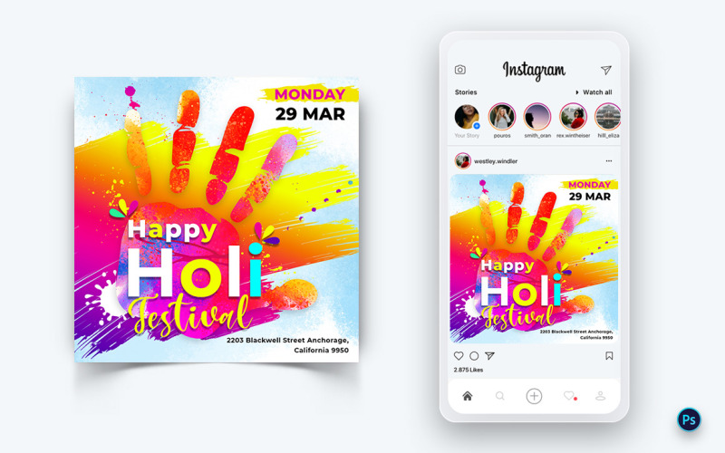 Holi Festival Social Media Post Design Template-03