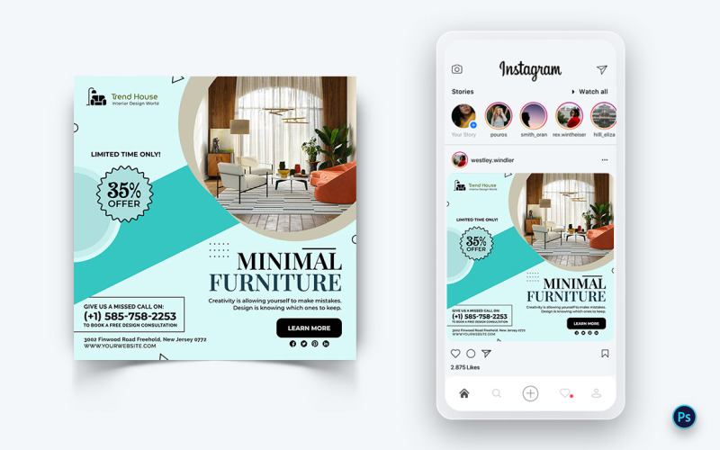 Interior Design and Furniture Social Media Post Design Template-21