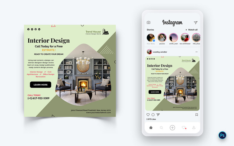Interior Design and Furniture Social Media Post Design Template-30