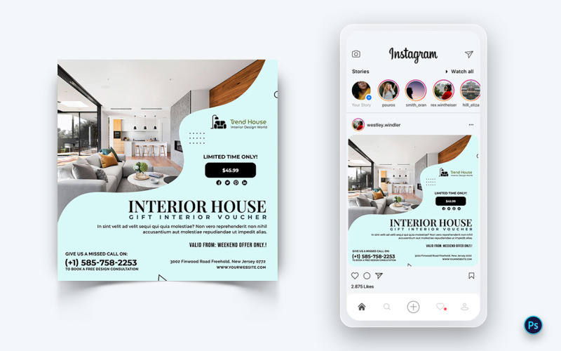 Interior Design and Furniture Social Media Post Design Template-34