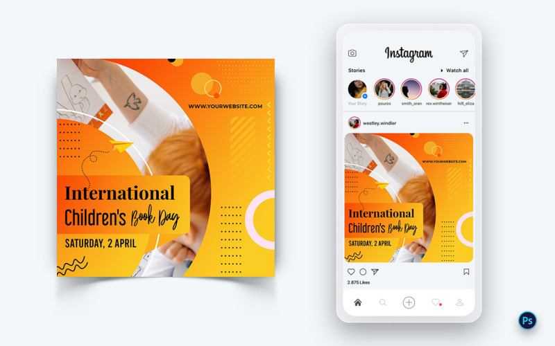International Childrens Book Day Social Media Post Design Template-03