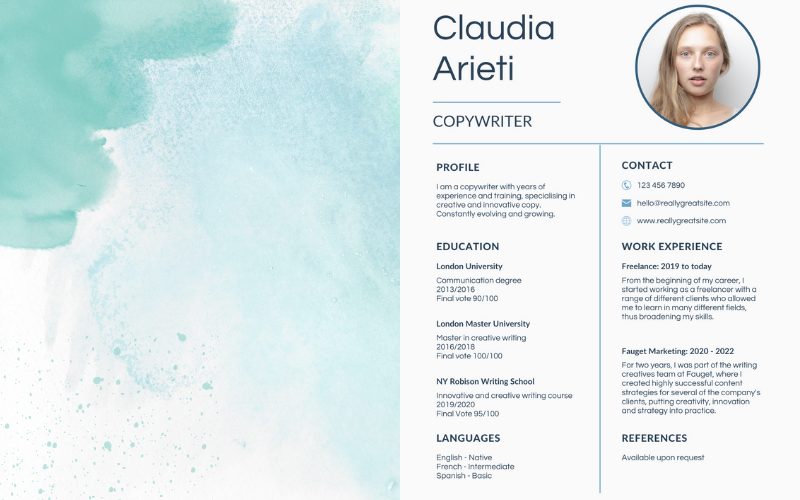 Blue and White Simple Digital Marketing Resume Template.