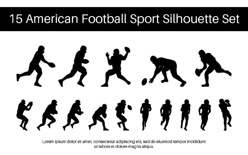 15 American Football Sport Silhouette Set Illustration