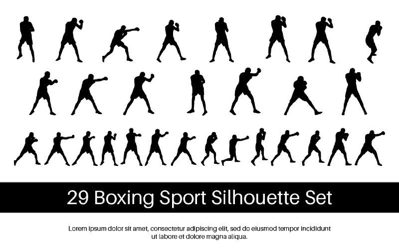 29 Boxing Sport Silhouette Set Illustration