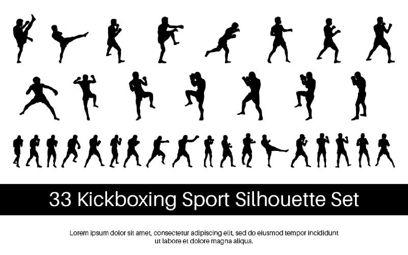 33 Kickboxing Sport Silhouette Set Illustration