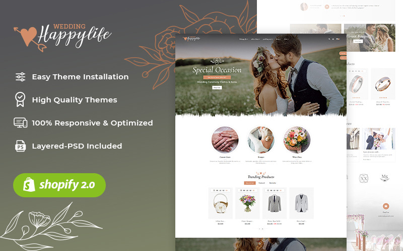 HappyLife - A Minimal Shopify Responsive Theme for Wedding Stores Shopify Theme