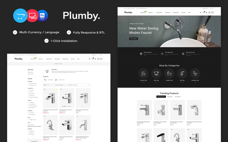 Plumby - Plumbing, Bathroom Accessories Store Opencart Template OpenCart Template