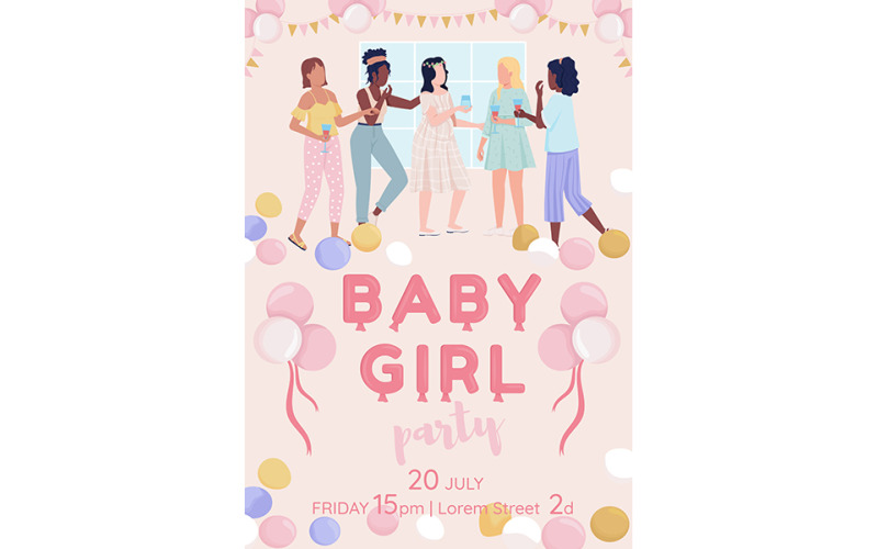 Baby Girl Party Banner Template Illustration