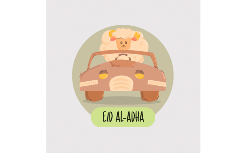 Eid Al-Adha with Sheep Driving Car Illustration