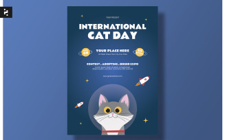 International Cat Day Flyer - Space Galaxy Theme