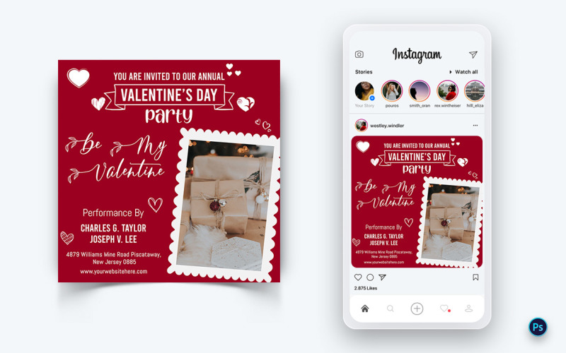 Valentines Day Party Social Media Post Design Template-10