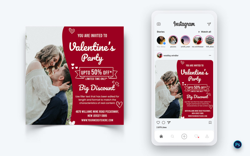 Valentines Day Party Social Media Post Design Template-11