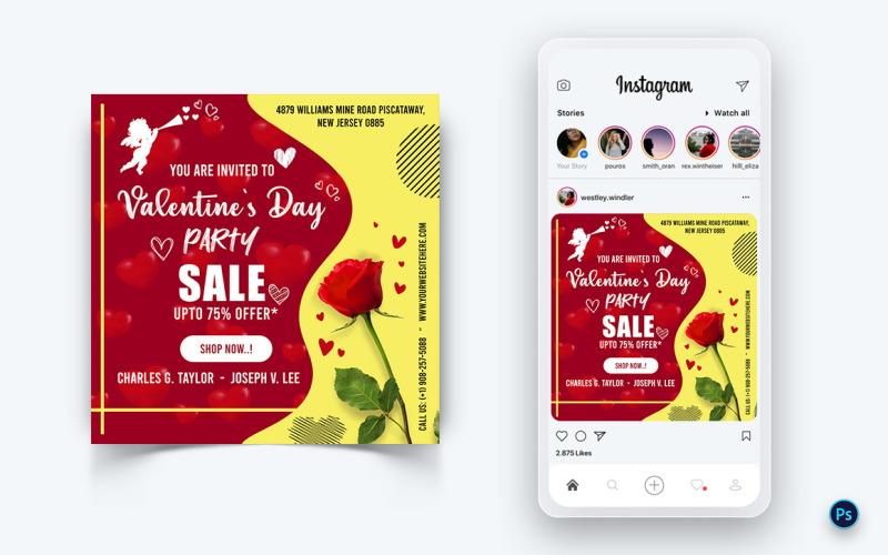 Valentines Day Party Social Media Post Design Template-12