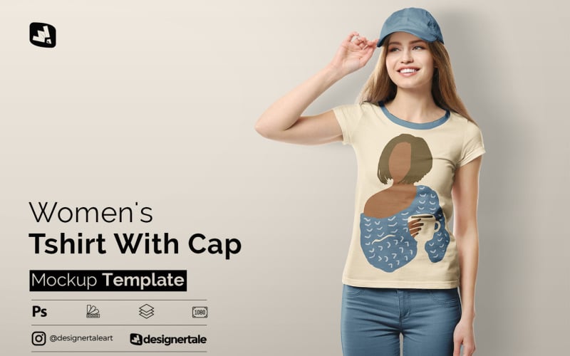 Women’s T-shirt With Cap Mockup Product Mockup