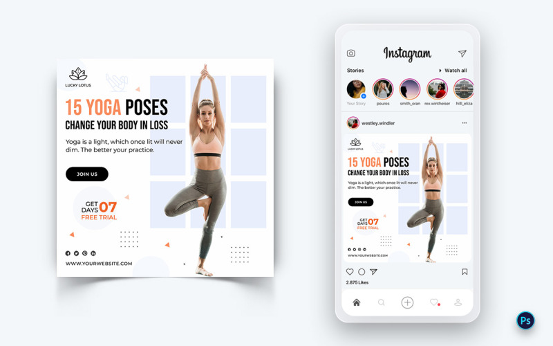 Yoga and Meditation Social Media Post Design Template-24