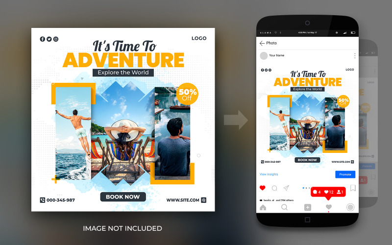 Adventure World Travel And Tours Instagram And Facebook Social Media Post Banner Design Template