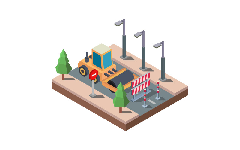 Asphalt road illustrated in isometric Vector Graphic