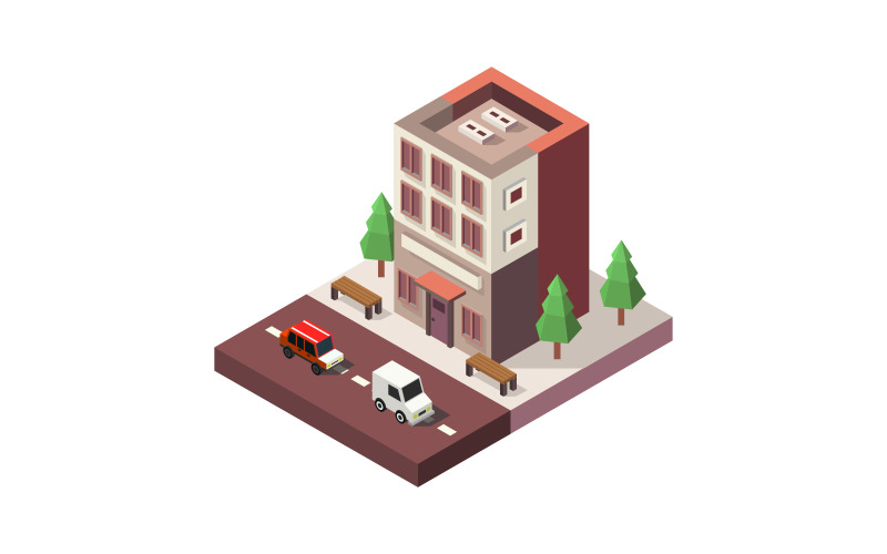 Bank illustrated and colored isometric on a white background Vector Graphic
