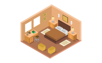 Bedroom illustrated and colored isometric on a white background