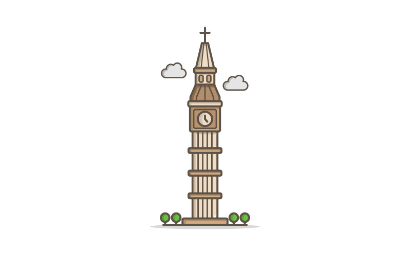 Big ben illustrated and colored on a white background Vector Graphic