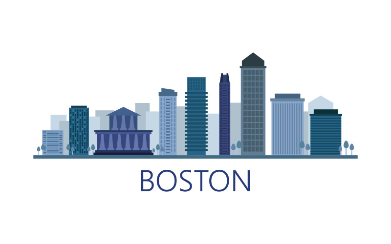 Boston skyline illustrated on a white background Vector Graphic