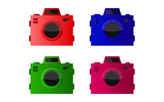 Camera illustrated and colored in vector on background
