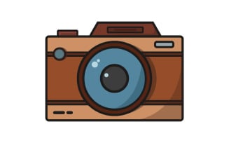 Camera illustrated and colored in vector on white