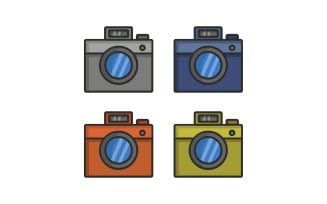 Colored camera illustrated and vectorized on background