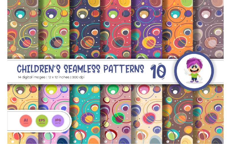 Cute Baby Seamless Patterns 10. Digital Paper. Vector Vector Graphic