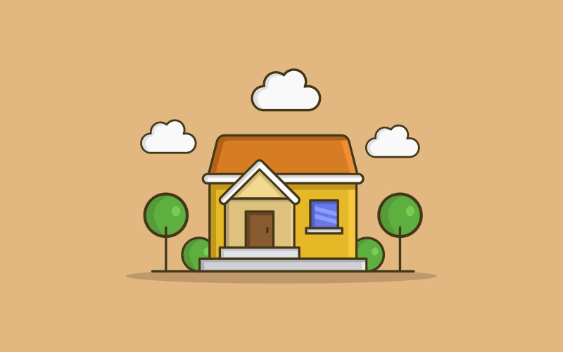 Vectorized and colored illustrated house on a white background Vector Graphic