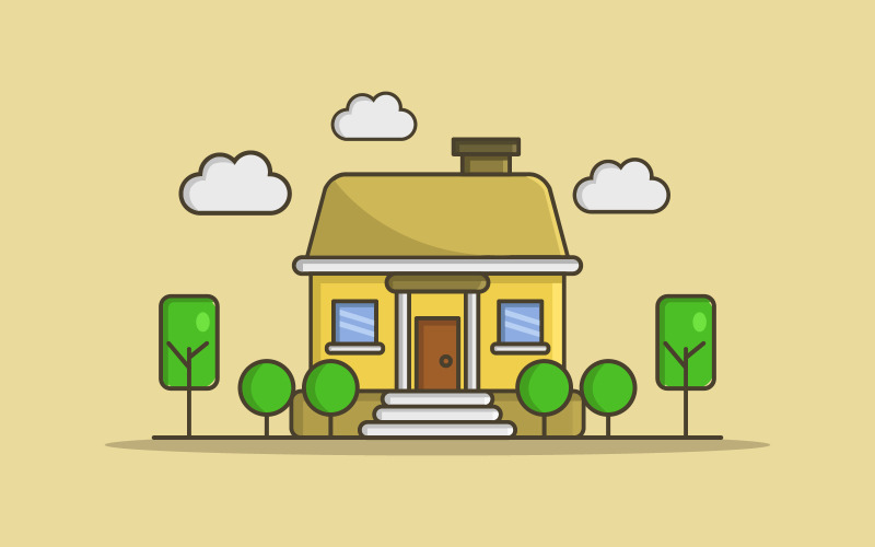 Vectorized illustrated and colored house on a white background Vector Graphic