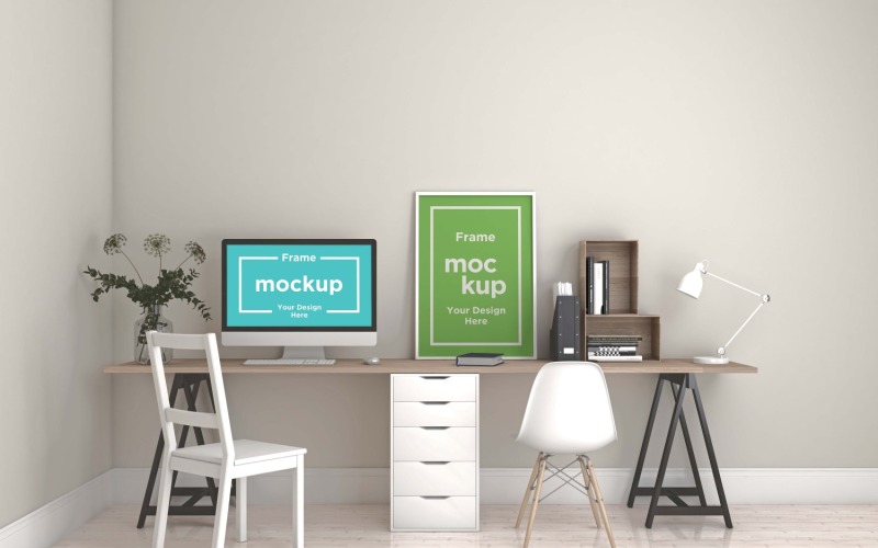 Workstation frame & Screen Mockup V-35 Product Mockup