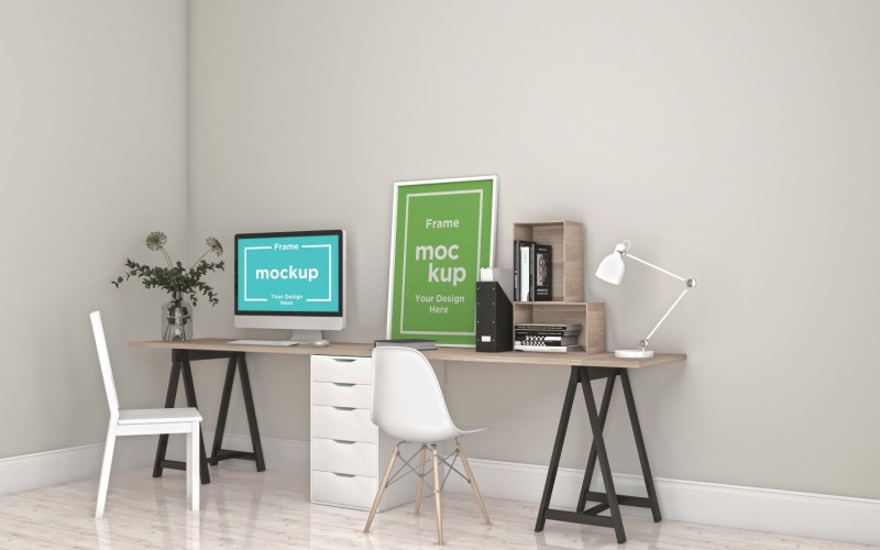 Workstation frame & Screen Mockup V-36 Product Mockup