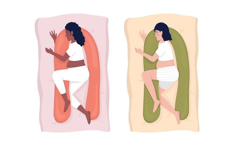 Sleeping with Pregnancy Pillow Illustration Set