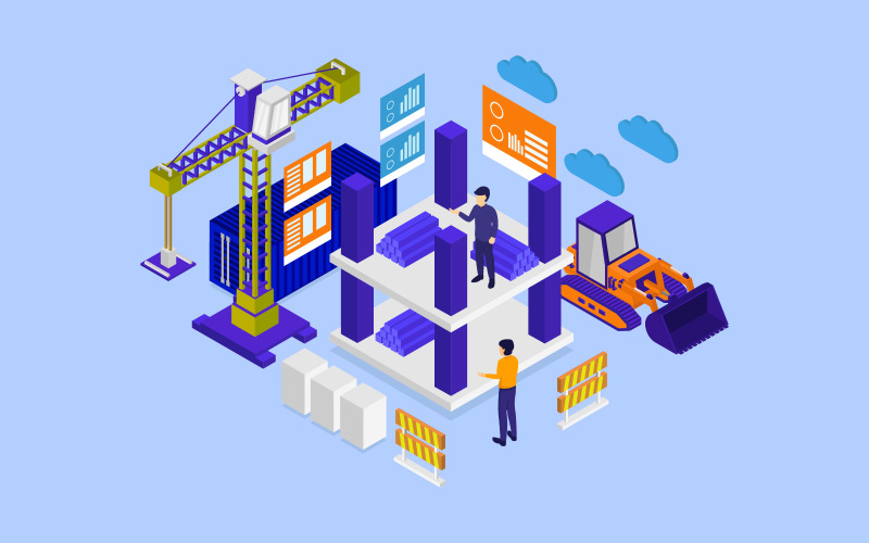 Construction technology isometric illustrated on a background Vector Graphic