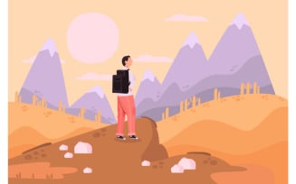 Free Tourist Hiking Mountain Background Illustration