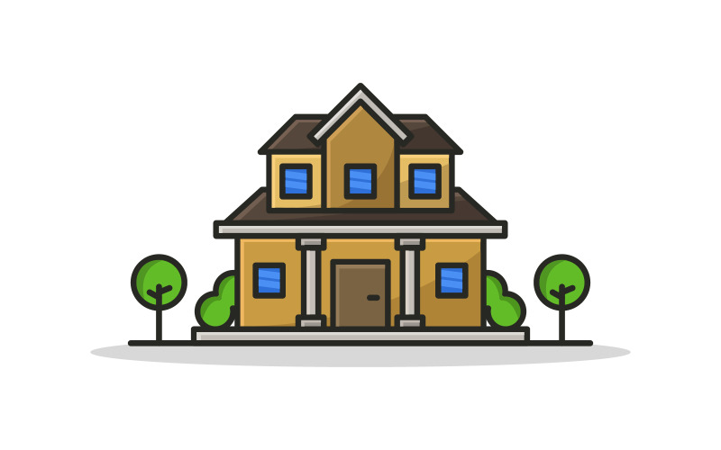 Illustrated and colored house on a white background Vector Graphic